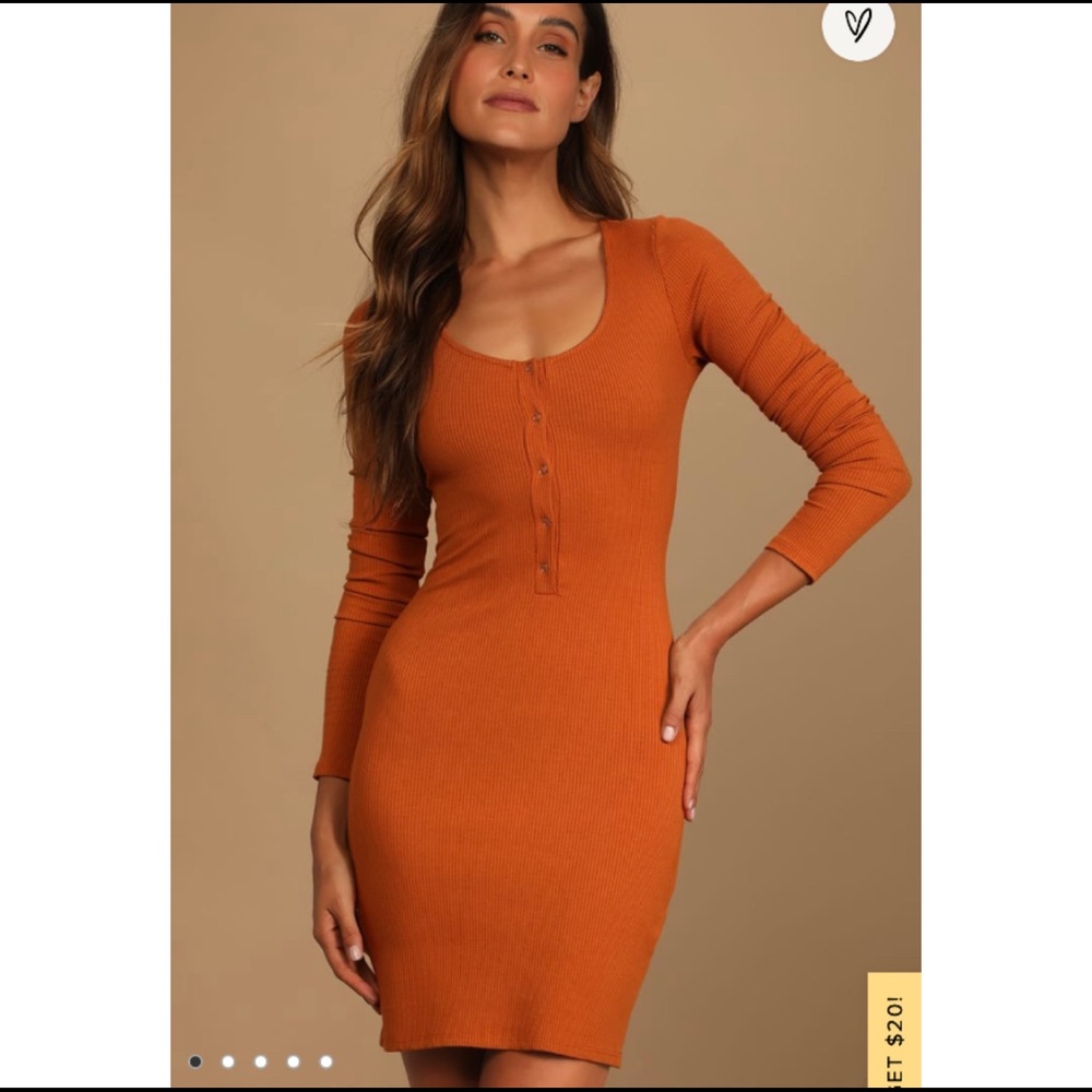 NWT Go Beyond Basic Rust Brown Ribbed Snap Front Bodycon Mini Dress